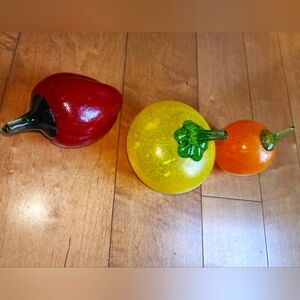 Kosta Boda fruit Frutteria Yellow Melon, Red Pepper, And Orange Blown Glass Of 3
